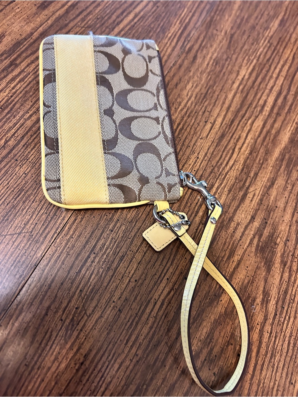 Coach Signature Canvas Wristlet in Yellow Trim
